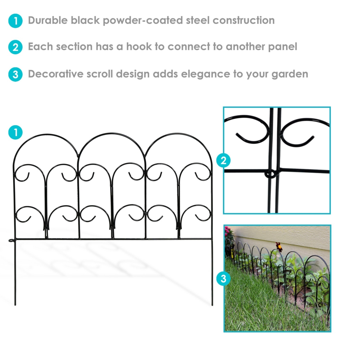 Sunnydaze Decor 5-Piece Victorian Iron Garden Border Fencing - 7.5 -- Black