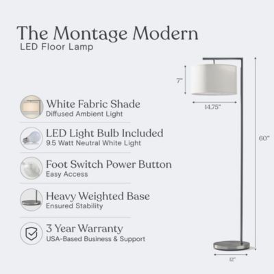 Montage Modern 60" LED Arc Floor Lamp with Fabric Drum Shade