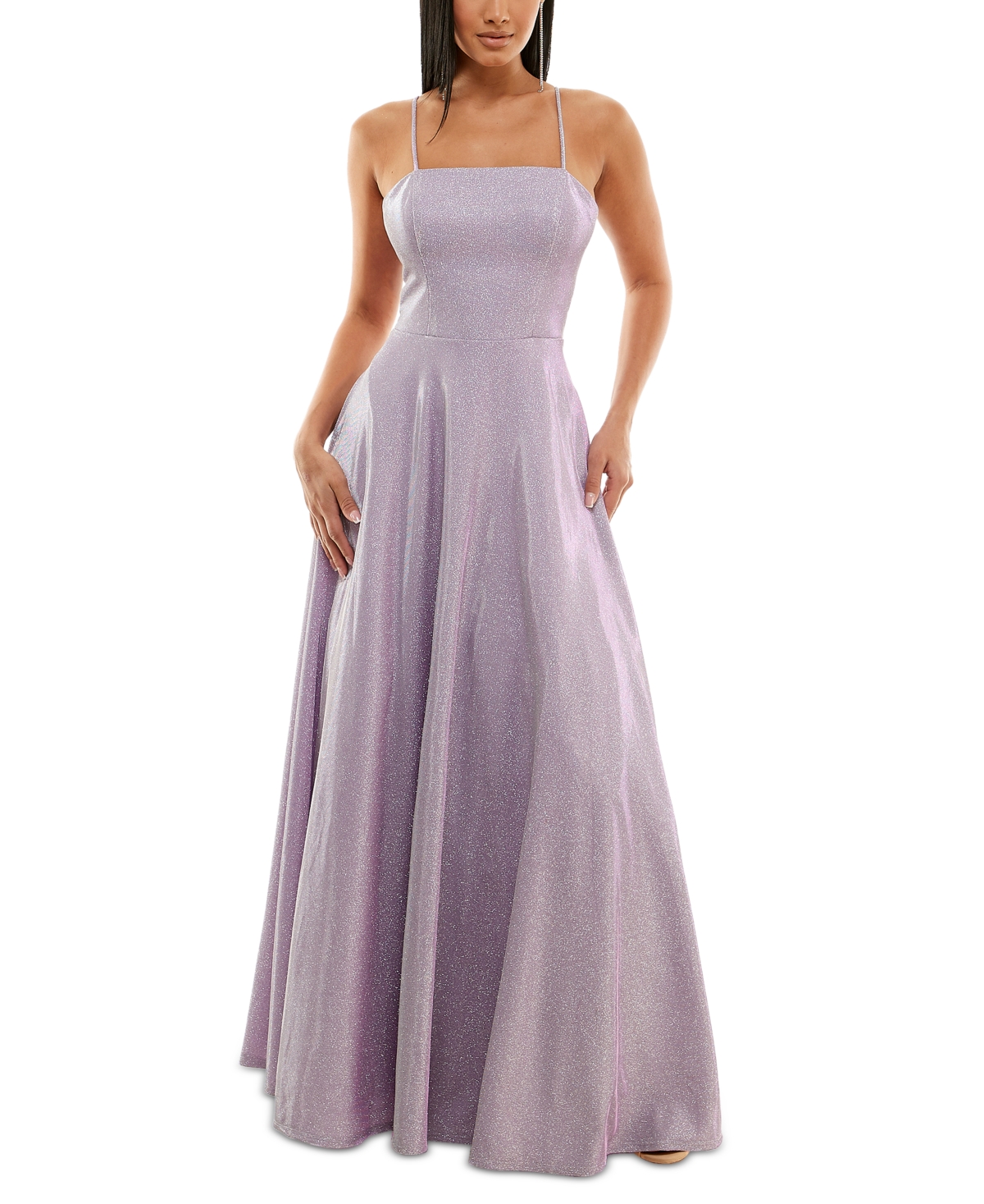 City Studios Juniors' Sleeveless Glitter Ball Gown In Lavender