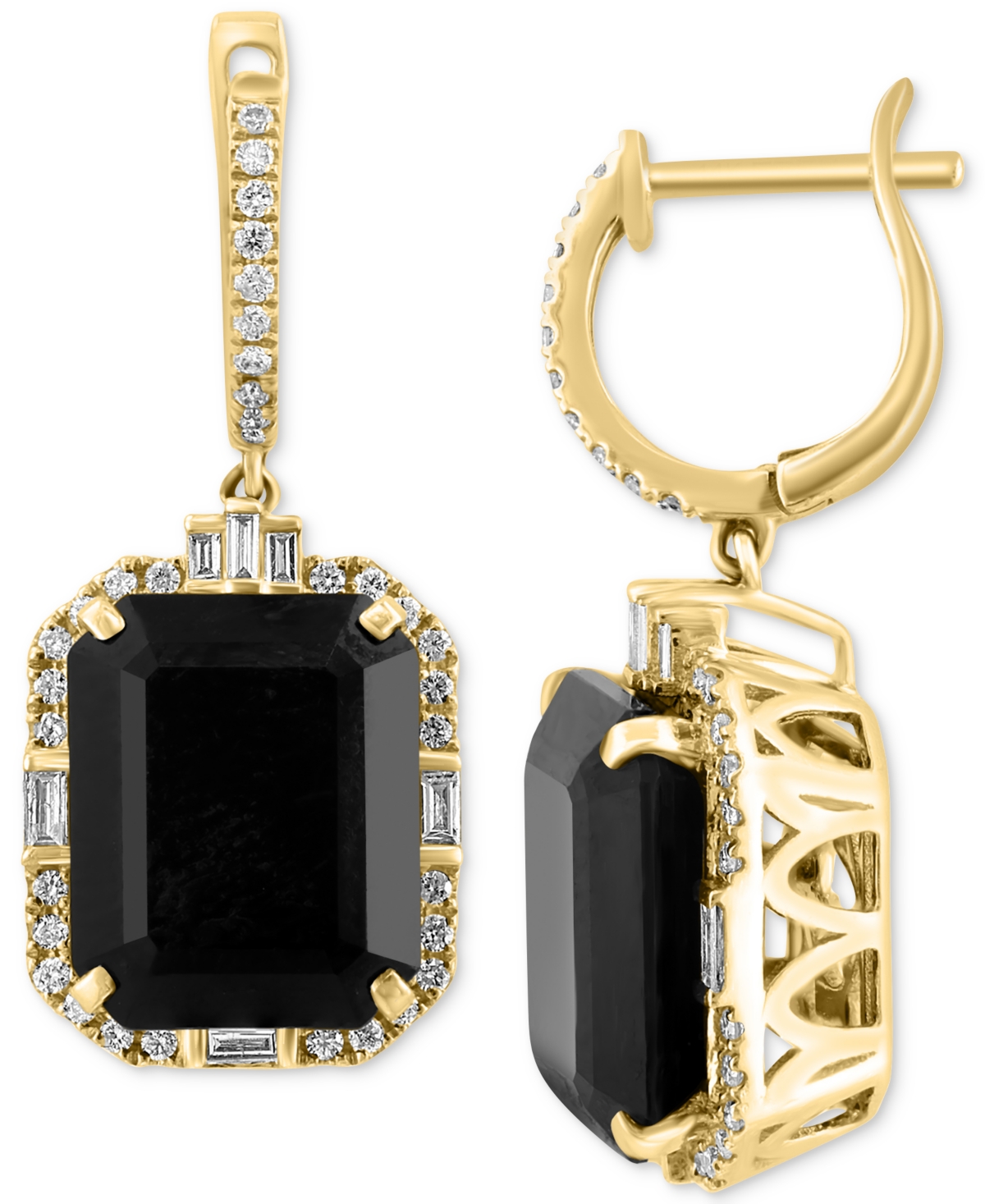 Effy Collection Effy Onyx & Diamond (3/8 Ct. T.w.) Dangle Hoop Earrings In 14k Gold