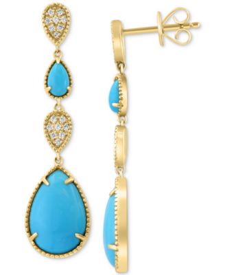 EFFY Collection - Turquoise & Diamond (1/8 ct. t.w.) Linear Drop Earrings in 14k Gold