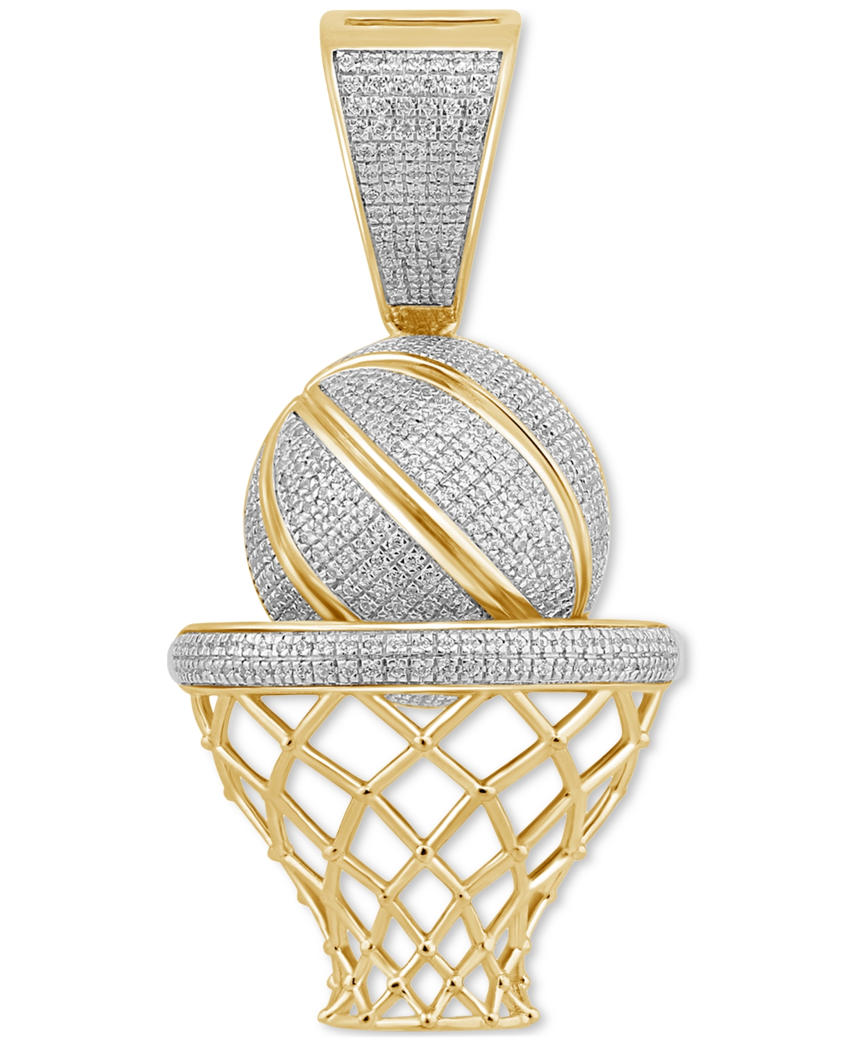Macy's Men's Diamond Pave Basketball & Net (3/4 Ct. T.w.) In 14k Gold-plated Sterling Silver