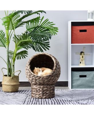 20" Natural Braided Elevated Cat Bed Basket House Chair Dark Brown