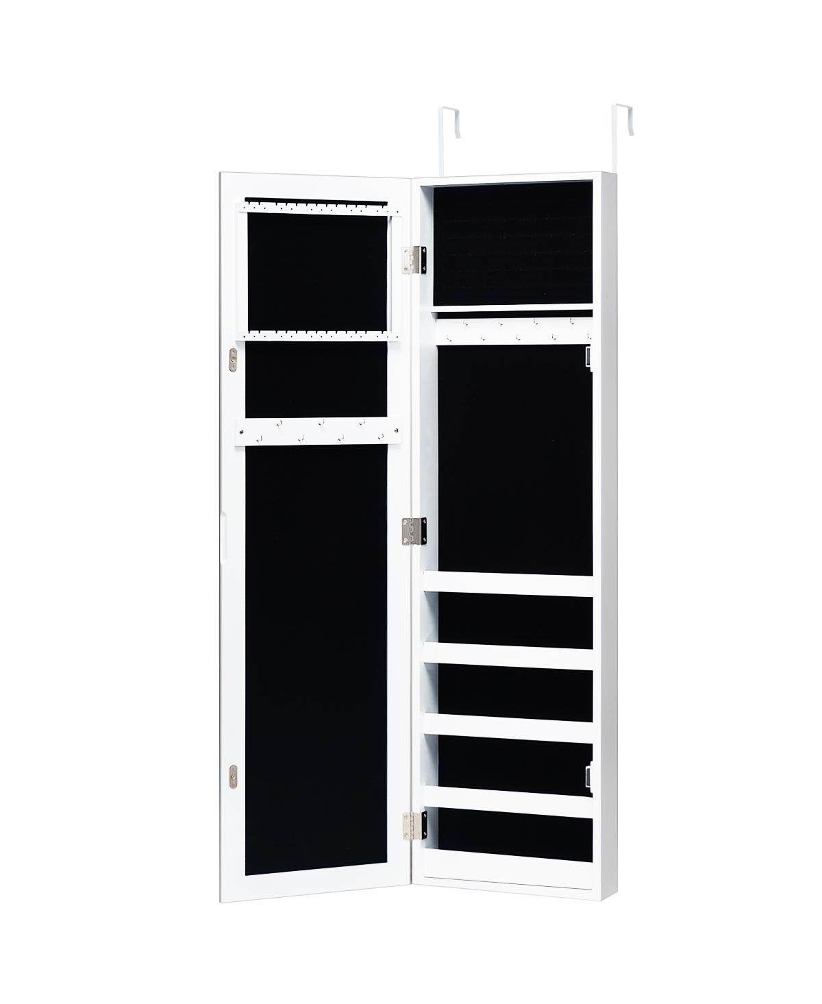 Door Mounted Mirrored Jewelry Cabinet Storage Organizer White - White