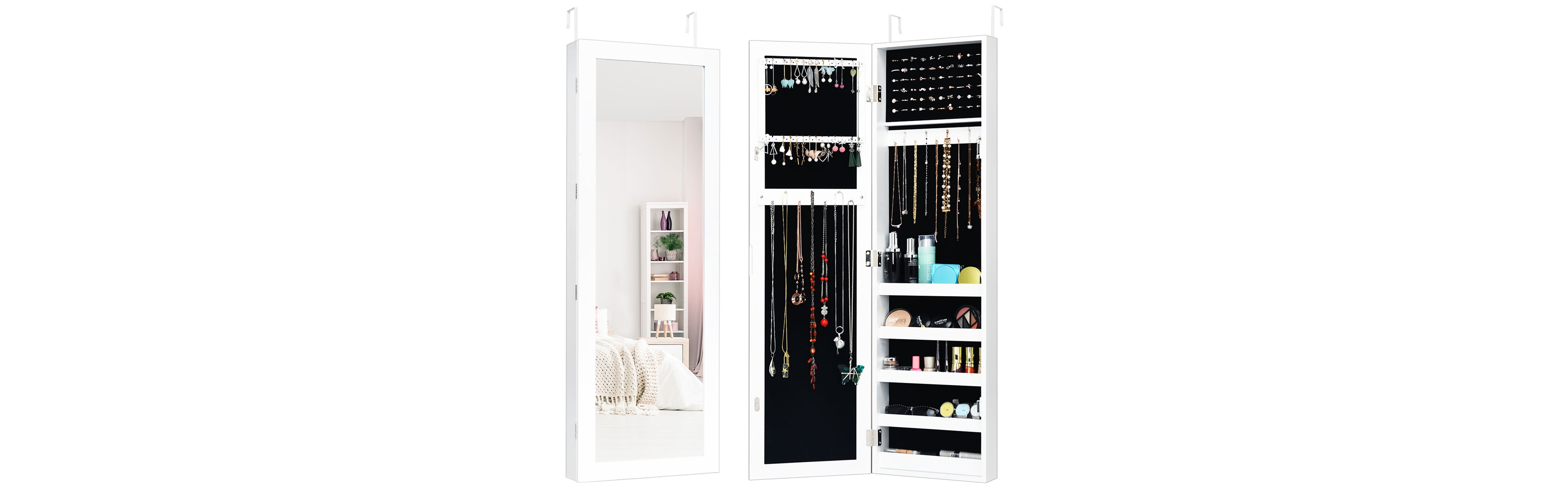 Costway Door Mounted Mirrored Jewelry Cabinet Storage Organizer White