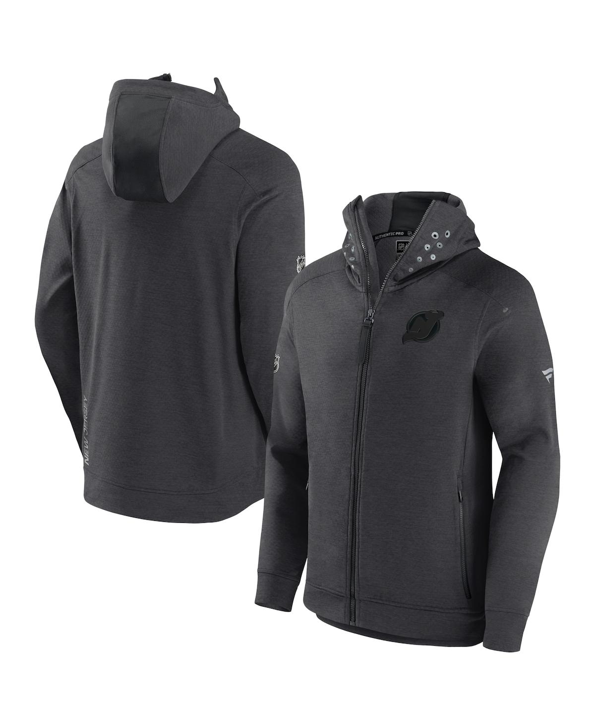 Fanatics Men's  Heather Charcoal New Jersey Devils Authentic Pro Road Tech Full-zip Hoodie Jacket In Heather Charcoal