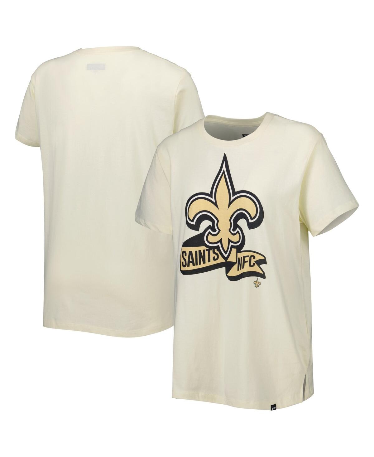 NEW ERA WOMEN'S NEW ERA CREAM NEW ORLEANS SAINTS CHROME SIDELINE T-SHIRT 
