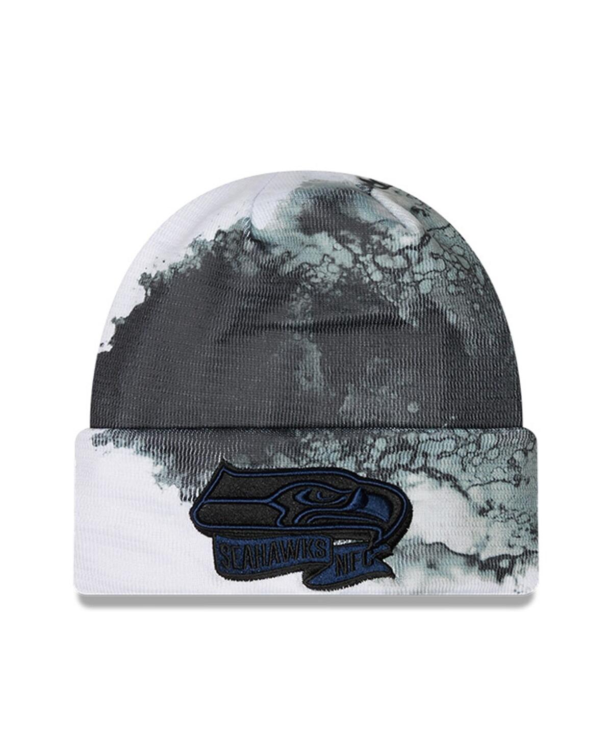 New Era Black Seattle Seahawks 2022 Sideline Ink Dye Tonal Cuffed Knit Hat In Black