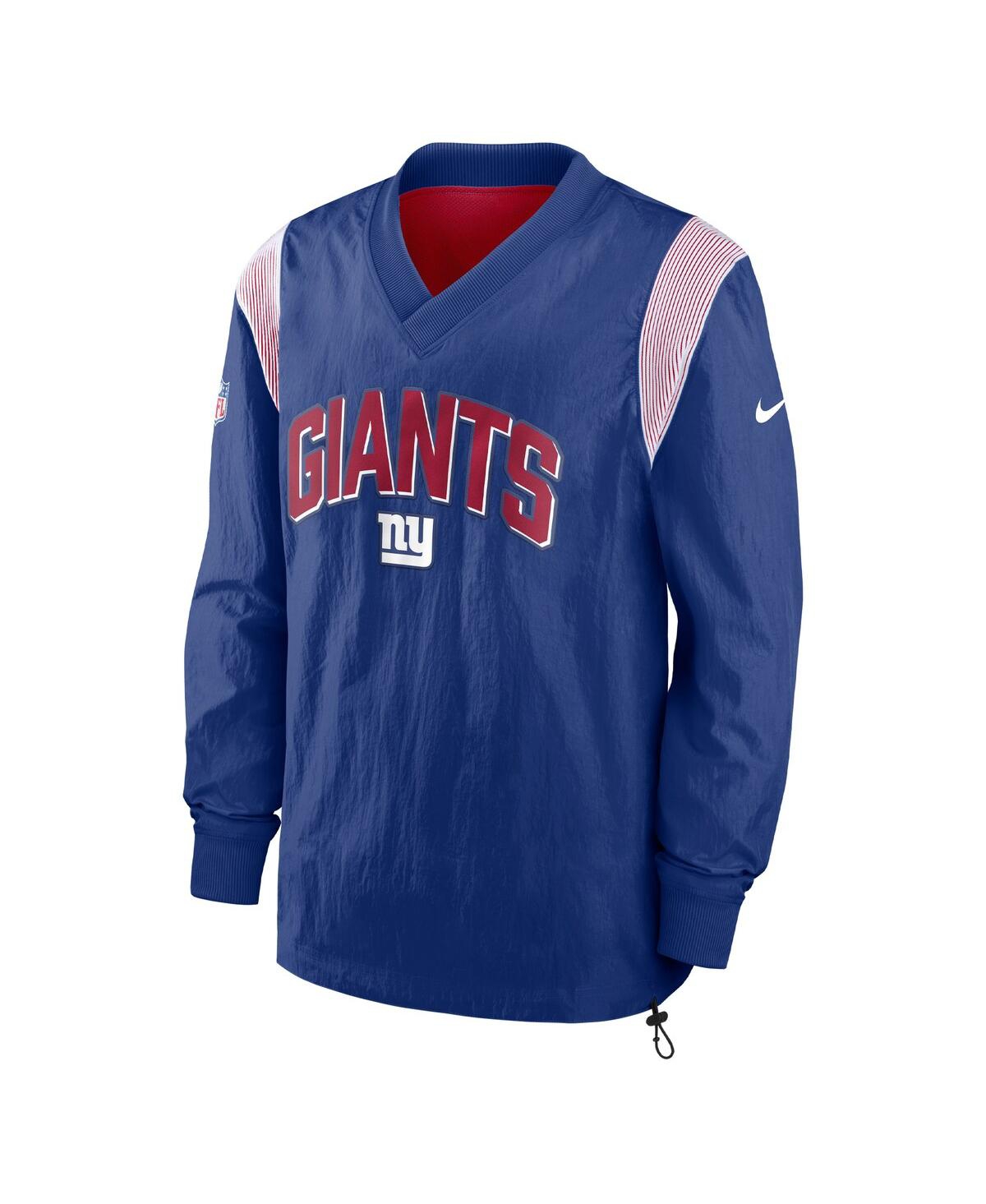 Shop Nike Men's  Royal New York Giants Sideline Athletic Stack V-neck Pullover Windshirt Jacket
