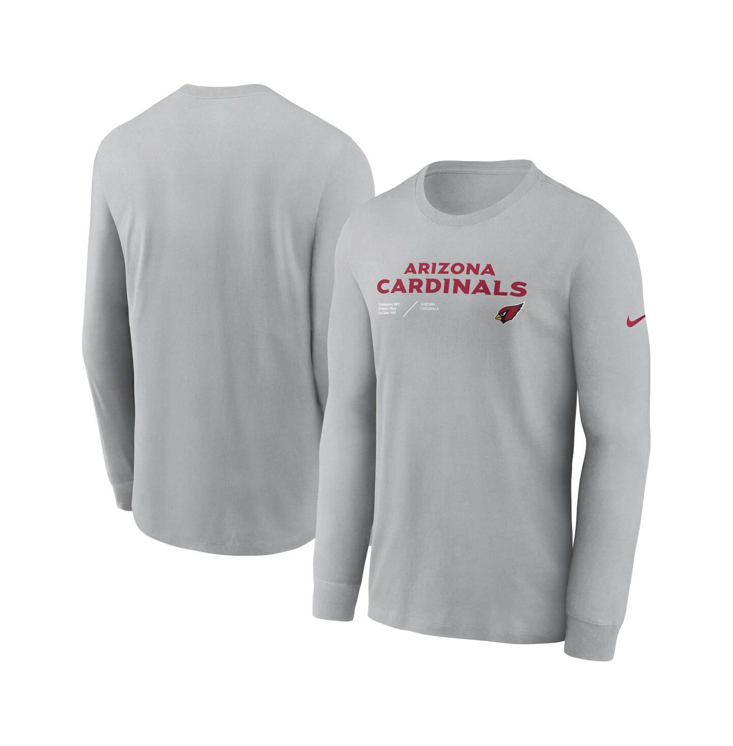 Мужская футболка Nike Gray Arizona Cardinals Sideline Infograph Lock Up Performance Long Sleeve — фото 1