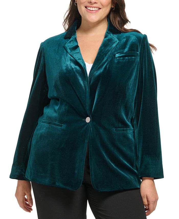 Calvin Klein Plus Size Velvet One-Button Jacket - Macy's
