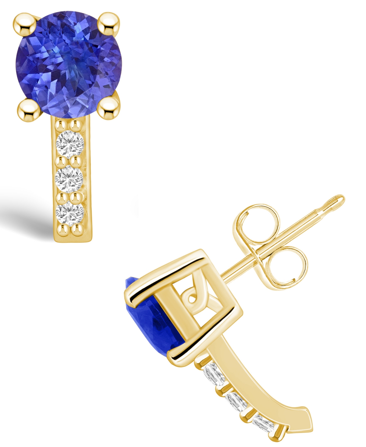 Macy's Tanzanite (1-5/8 Ct. T.w.) And Diamond (1/8 Ct. T.w.) Stud Earrings In Gold