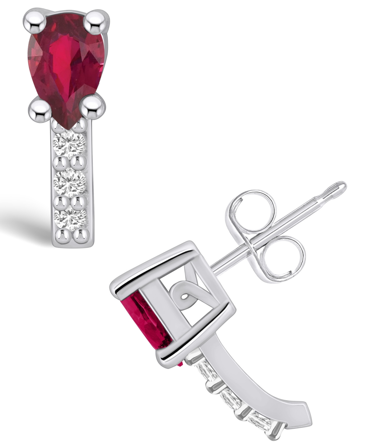Macy's Ruby (1 Ct. T.w.) And Diamond (1/8 Ct. T.w.) Stud Earrings In White Gold