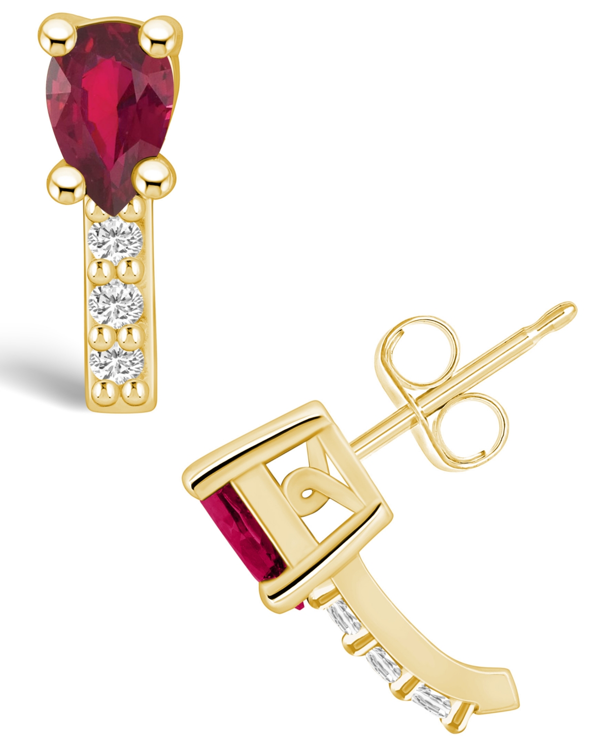 Macy's Ruby (1 Ct. T.w.) And Diamond (1/8 Ct. T.w.) Stud Earrings In Gold