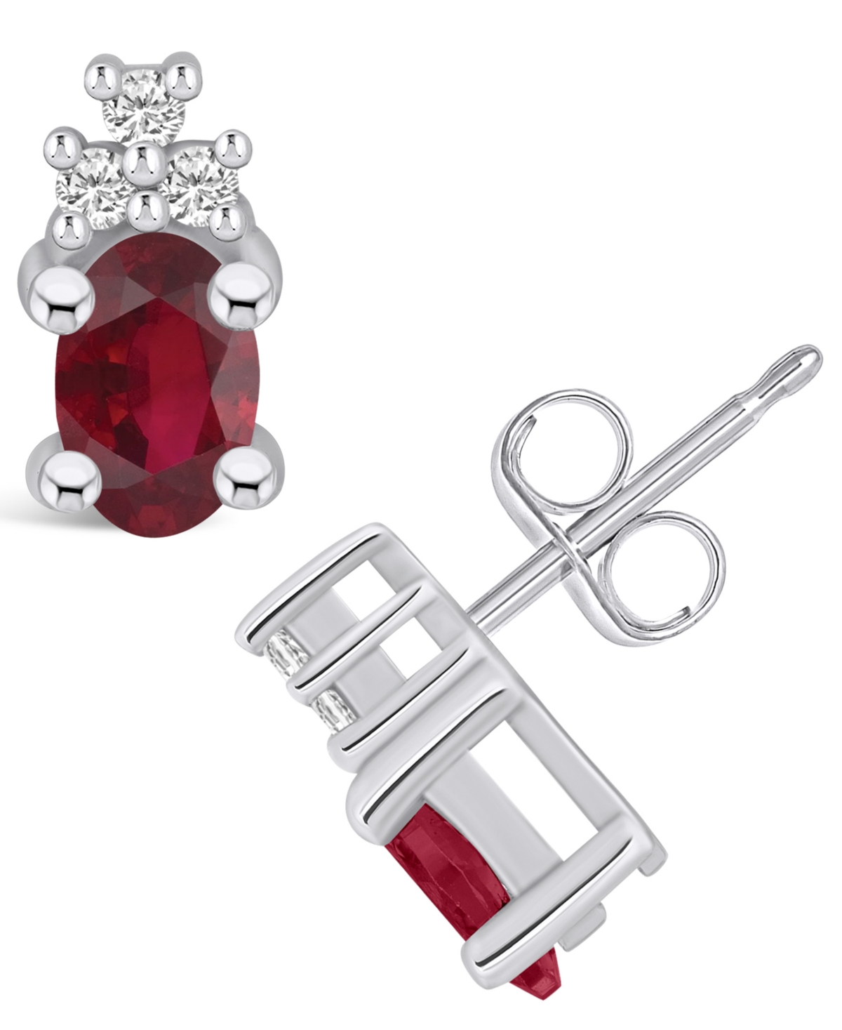 Macy's Ruby (1-1/5 Ct. T.w.) And Diamond (1/10 Ct. T.w.) Stud Earrings In White Gold