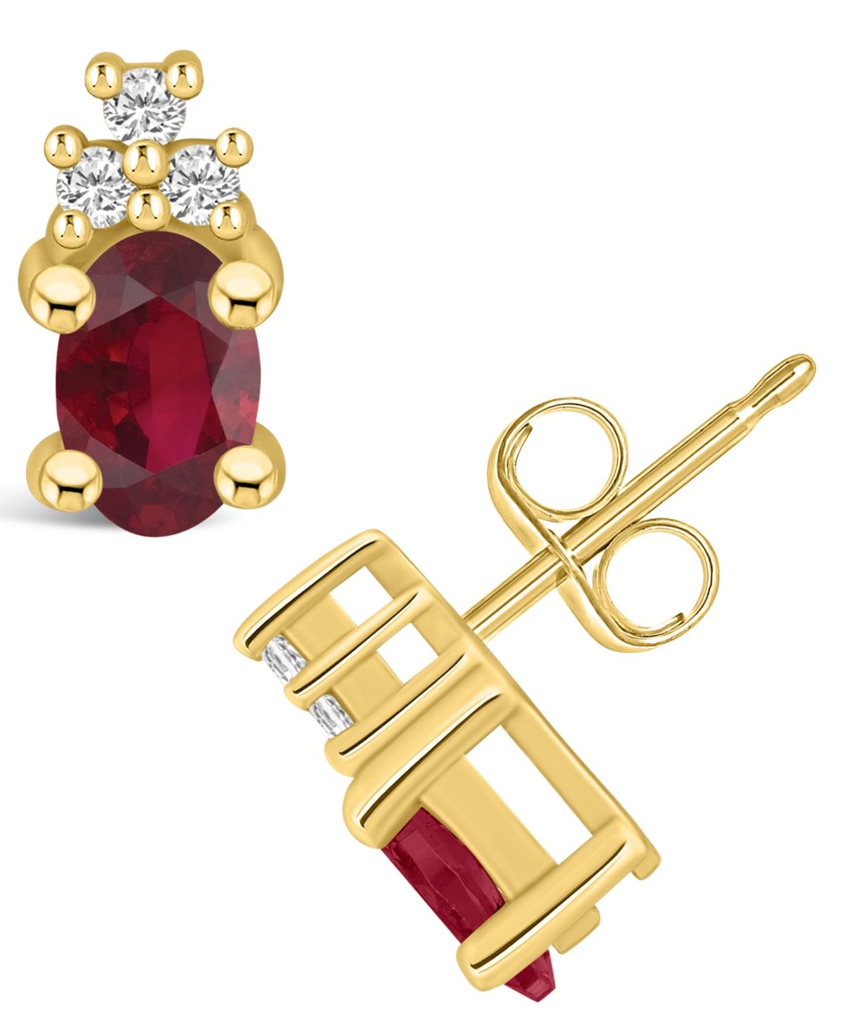 Macy's Ruby (1-1/5 Ct. T.w.) And Diamond (1/10 Ct. T.w.) Stud Earrings In Gold