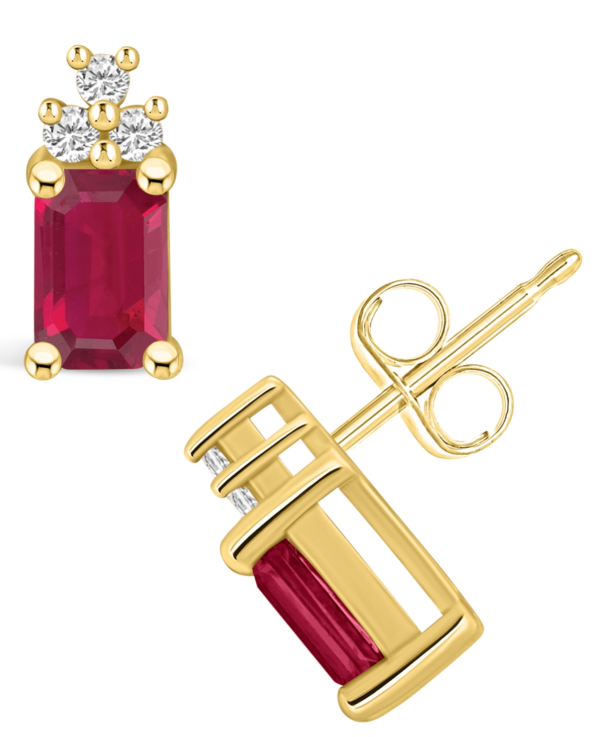 Macy's Ruby (1-3/8 Ct. T.w.) And Diamond (1/10 Ct. T.w.) Stud Earrings In Gold