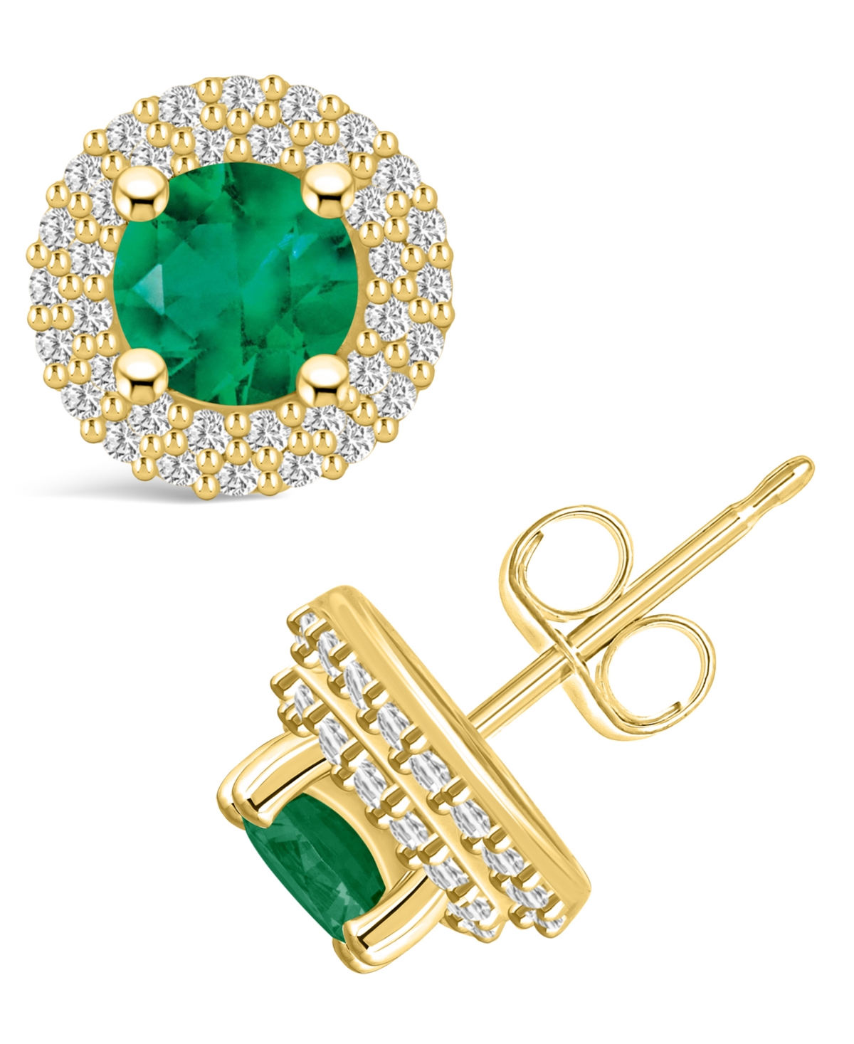 Macy's Emerald (1 Ct. T.w.) And Diamond (1/3 Ct. T.w.) Halo Stud Earrings In Gold