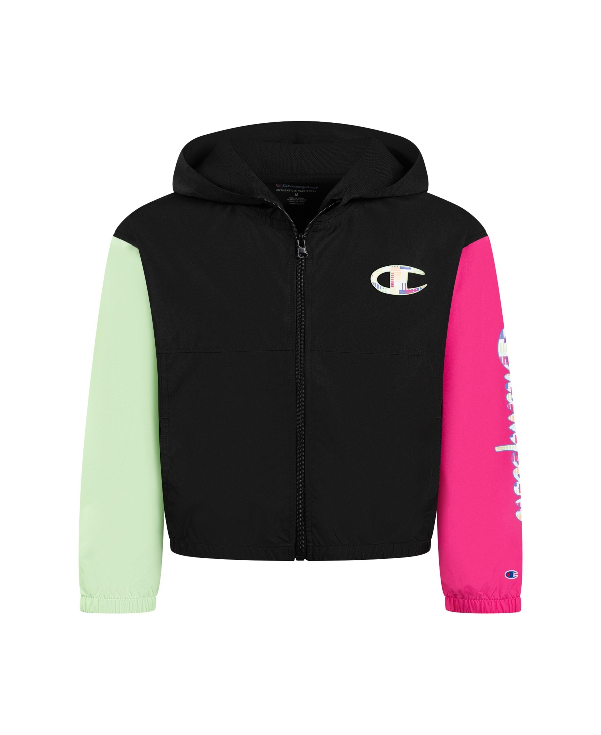Champion Big Girls Colorblock Windbreaker Jacket In Black wow Pink