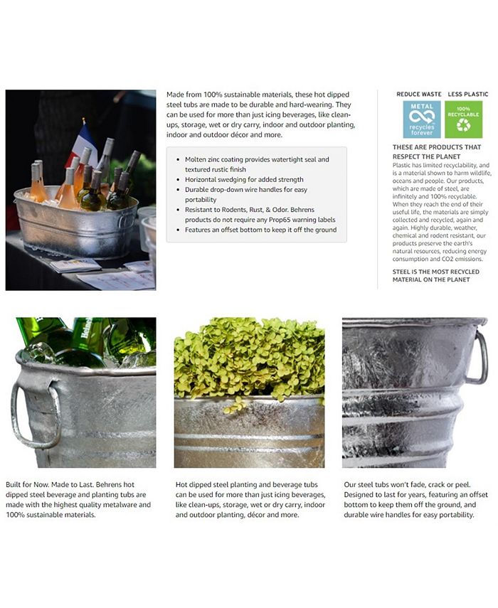 Behrens Hot Dipped Galvanized Steel Oval Planter/Tub 55 gal Silver