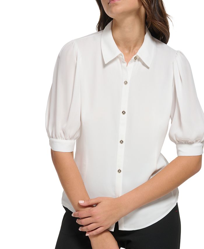 Tommy Hilfiger Women's PuffSleeve ButtonUp Blouse Macy's