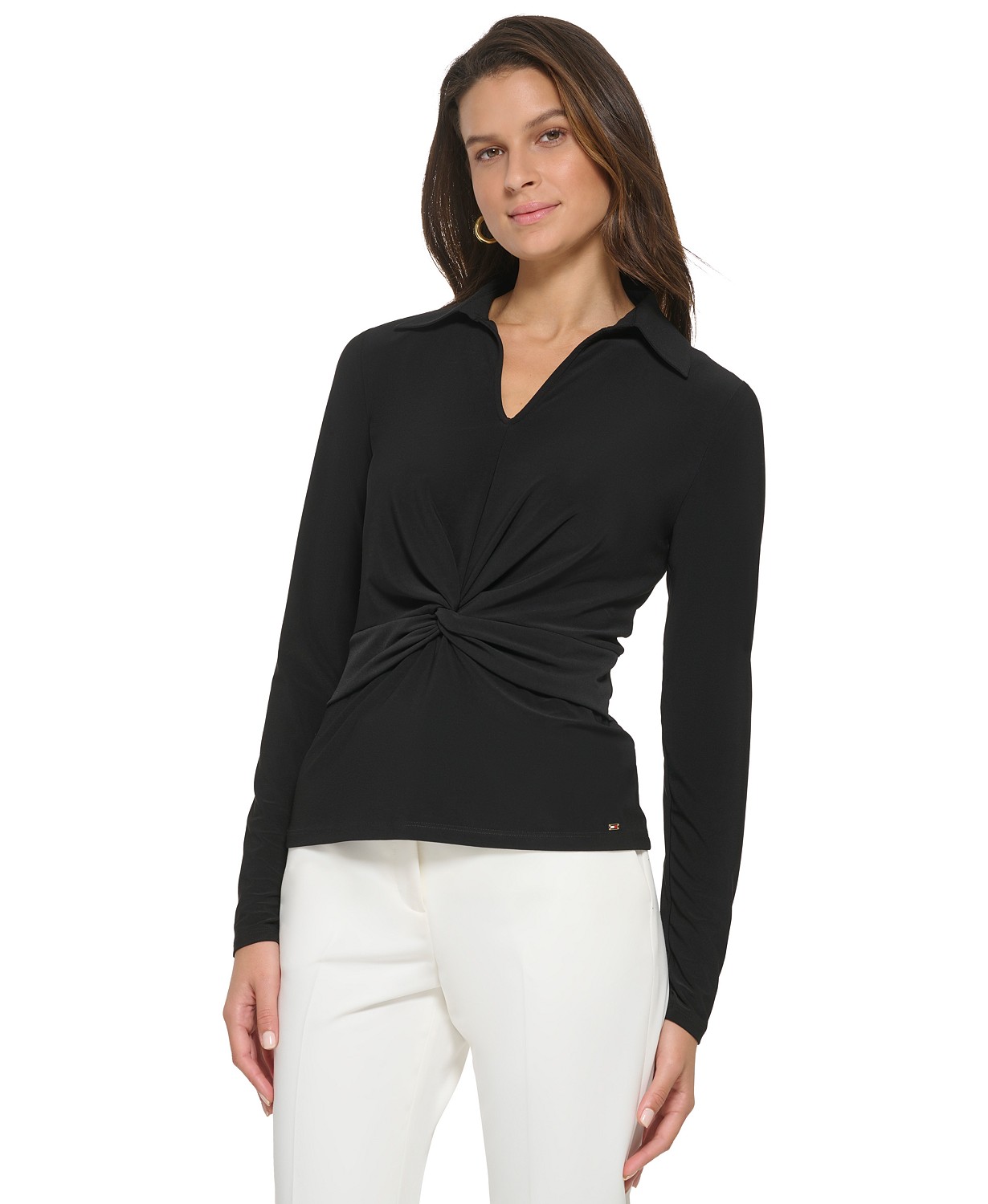 Womens Collared V-Neck Knot Top