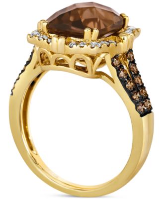 Chocolate Quartz (4 ct. t.w.) & Diamond (5/8 ct. t.w.) Halo Ring in 14k Gold