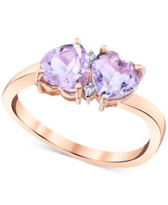 Macy's - Pink Amethyst (1-5/8 ct. t.w.) & Diamond Accent Double Heart Ring in 10k Rose Gold