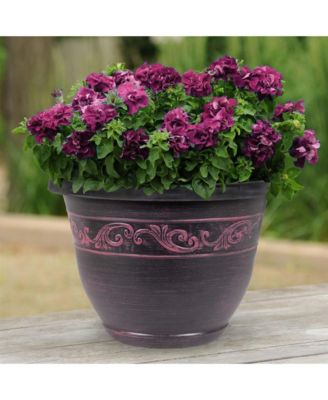 Outdoor Tulip Banded Plastic Planter Plum 13 Inches