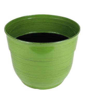 Glazed Brushed Happy Large Plastic Planter Dark Green 15 Inch