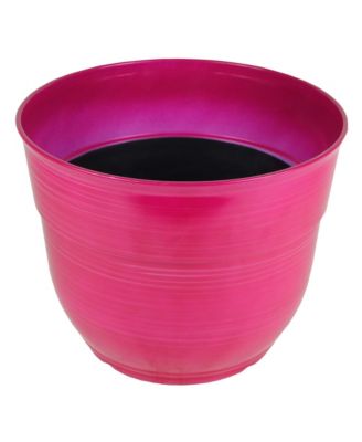 Glazed Brushed Happy Large Plastic Planter Bright Pink 15 Inch