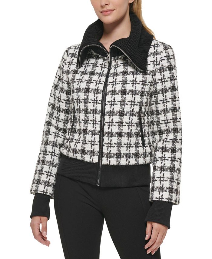 KARL LAGERFELD PARIS Women's Sweater Collar Tweed Bomber Coat Macy's