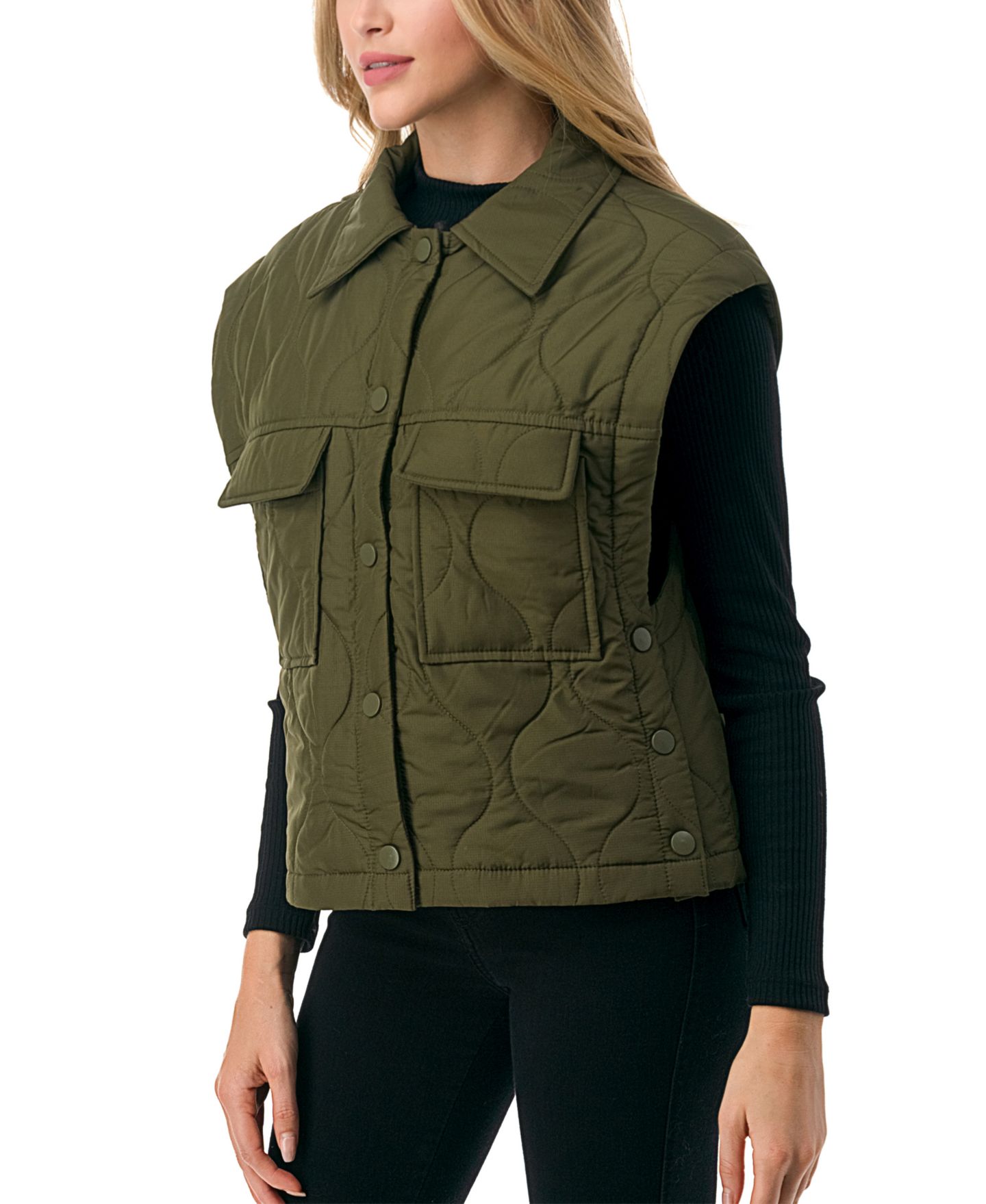 Женский жилет Marcus Adler Snap Front Quilted Vest with Front Pockets, цвет: Оливковый — фото 2
