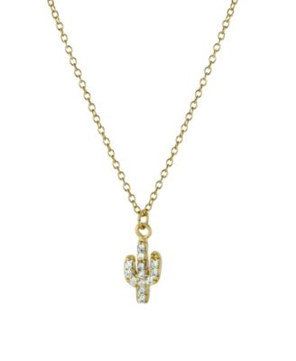 Cubic Zirconia (0.36 ct.t.w) Cactus Pendant Necklace in 18K Gold Plated over Sterling Silver