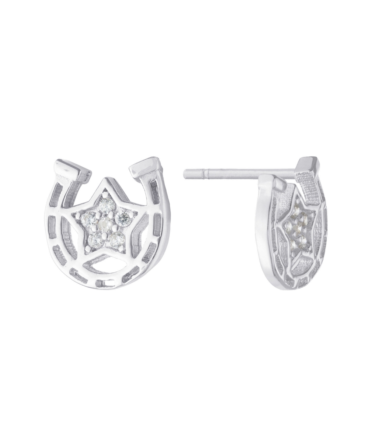 Cubic Zirconia (0.02 ct.t.w) Horseshoe Stud Earrings in Sterling Silver - Sterling Silver