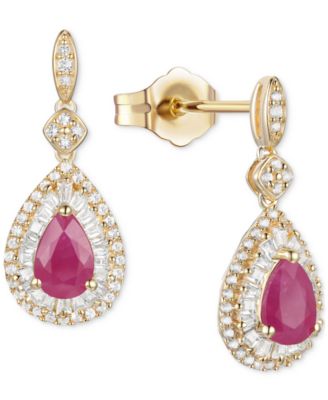 Macy's - Emerald (5/8 ct. t.w.) & Diamond (3/8 ct. t.w.) Pear Drop Earrings in 14k Gold (Also in Ruby & Sapphire)