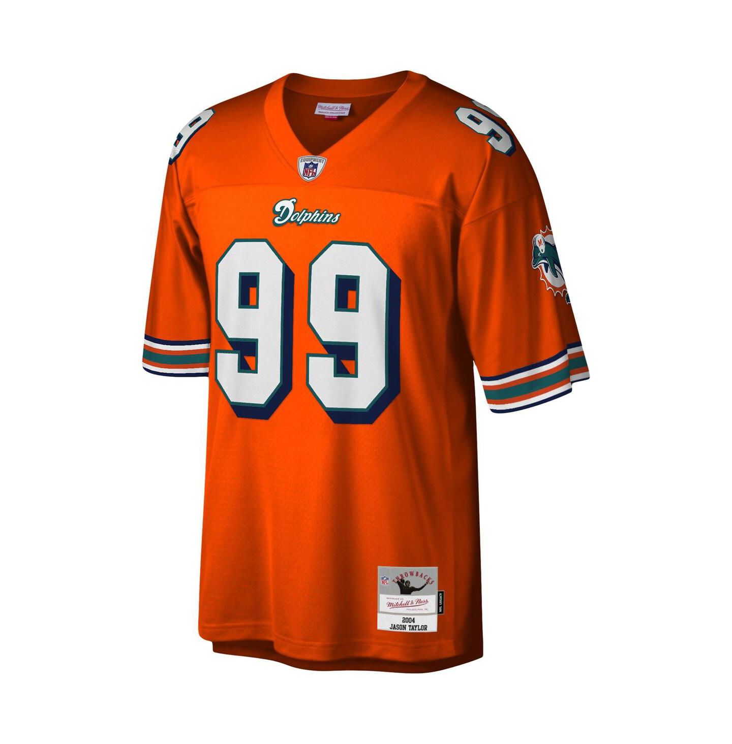 Мужской топ Mitchell & Ness Jason Taylor Orange Miami Dolphins Big and Tall 2004 Retired Player Replica Jersey — фото 3