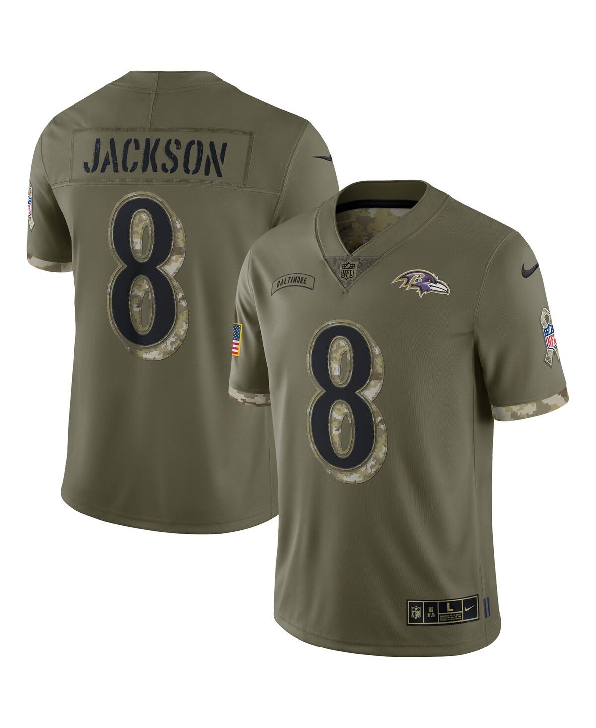 Men's Nike Lamar Jackson Olive Baltimore Ravens 2022 Salute To Service Limited Jersey