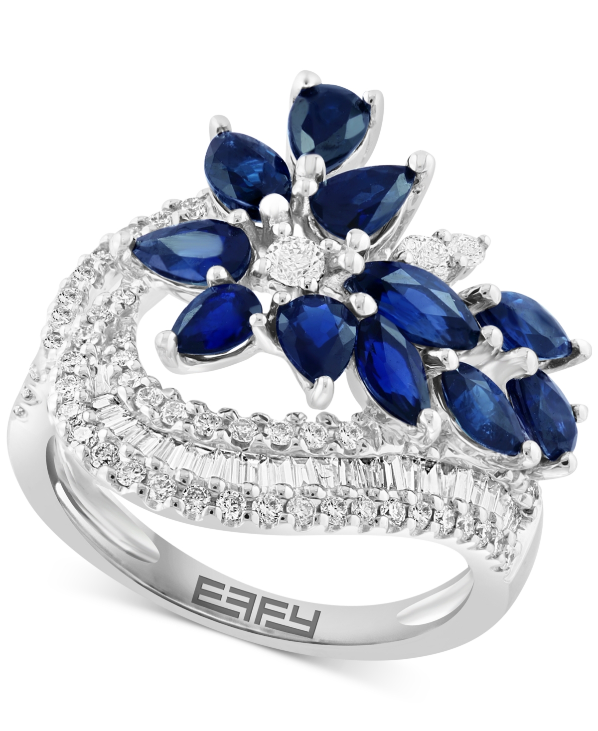 Effy Collection Effy Sapphire (2-5/8 Ct. T.w.) & Diamond (3/4 Ct. T.w.) Flower Ring In 14k White Gold