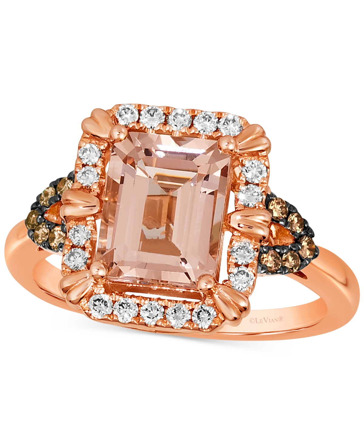 Peach Morganite (1-3/4 ct. t.w.) & Diamond (1/3 ct. t.w.) in 14k Rose Gold - 14K Strawberry Gold Ring