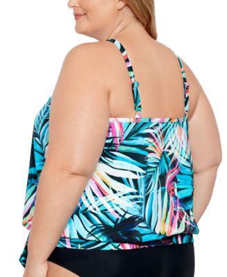 Plus Size Printed High Neck Tie-Waist Tankini Top, Created for Macy's