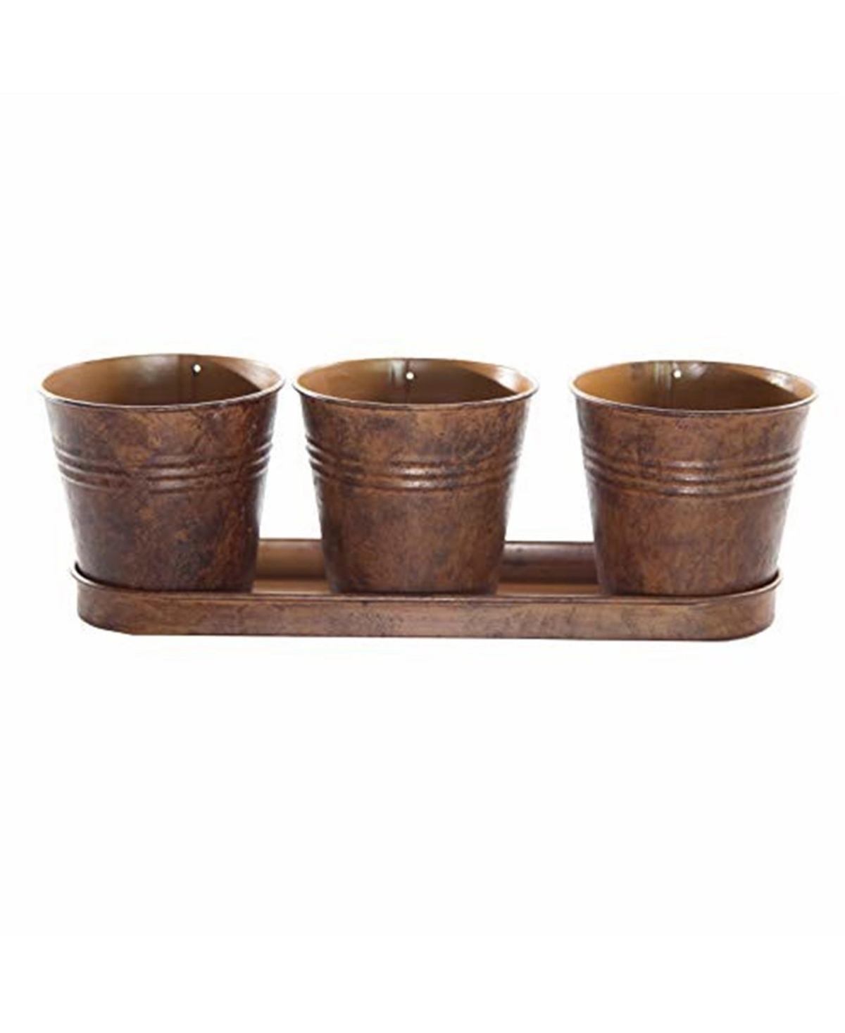 Farmhouse Collect. Round Pot & Tray Set, Rusty - Brown