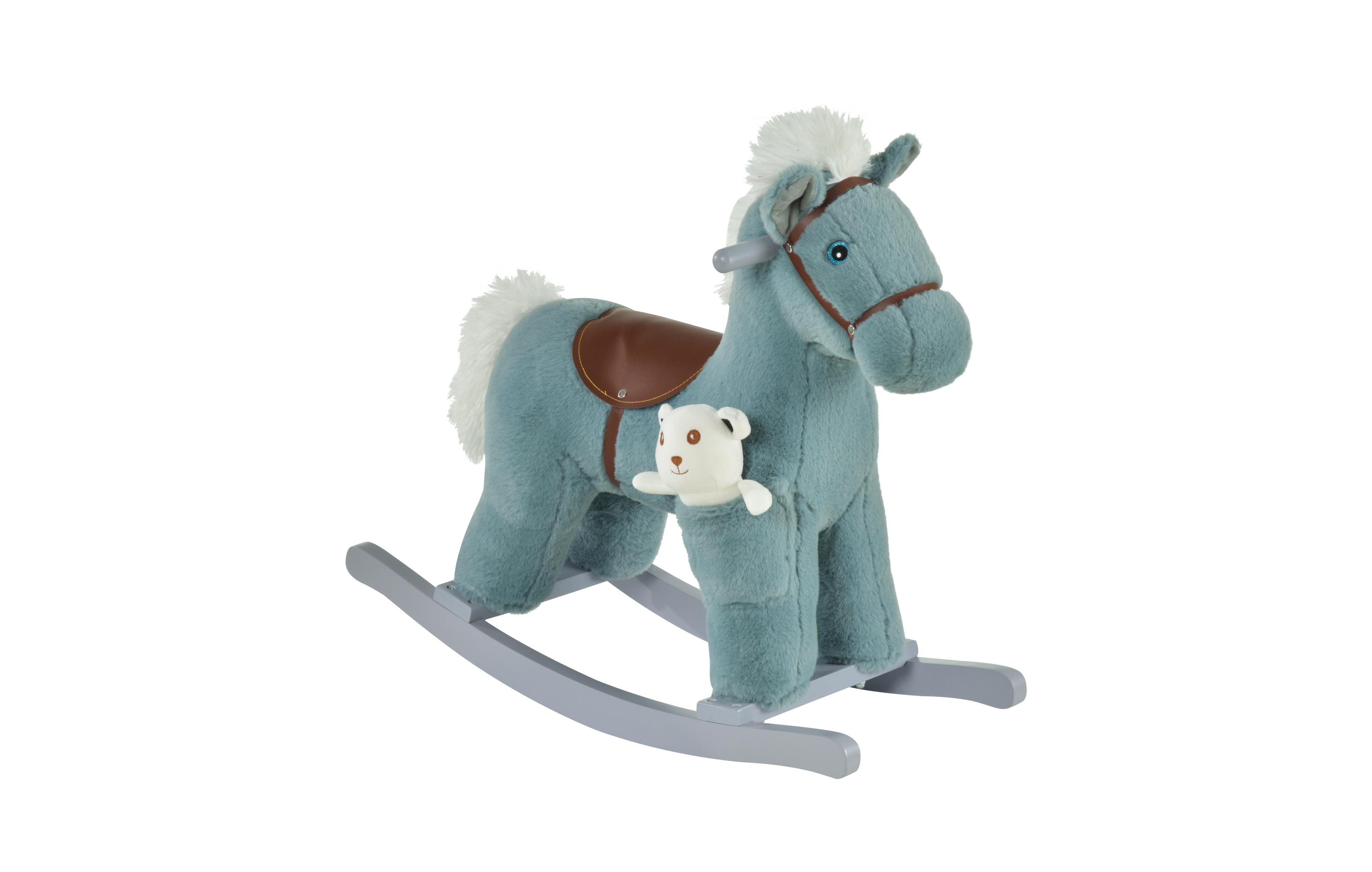 Qaba Kids Plush Ride-On Rocking Horse Toy Chair w/ Soft Plush Toy