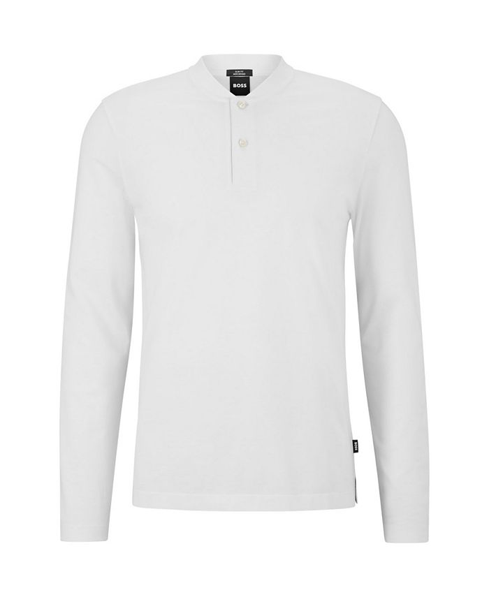 Hugo Boss Men's Mercerized Cotton Slim-Fit Collarless Polo Shirt - Macy's