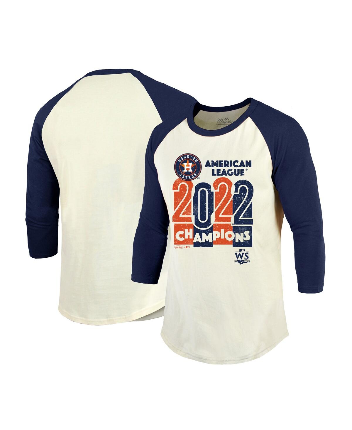 Shop Majestic Men's  Threads Cream, Navy Houston Astros 2022 American League Champions Yearbook Tri-blend  In Cream,navy