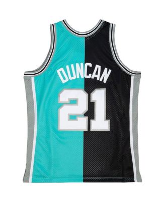 Men's Tim Duncan Black, Teal San Antonio Spurs Big and Tall Hardwood Classics 1998-99 Split Swingman Jersey