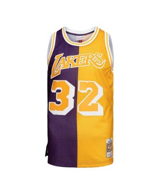 Men's Magic Johnson Purple, Gold Los Angeles Lakers Big and Tall Hardwood Classics 1984-85 Split Swingman Jersey