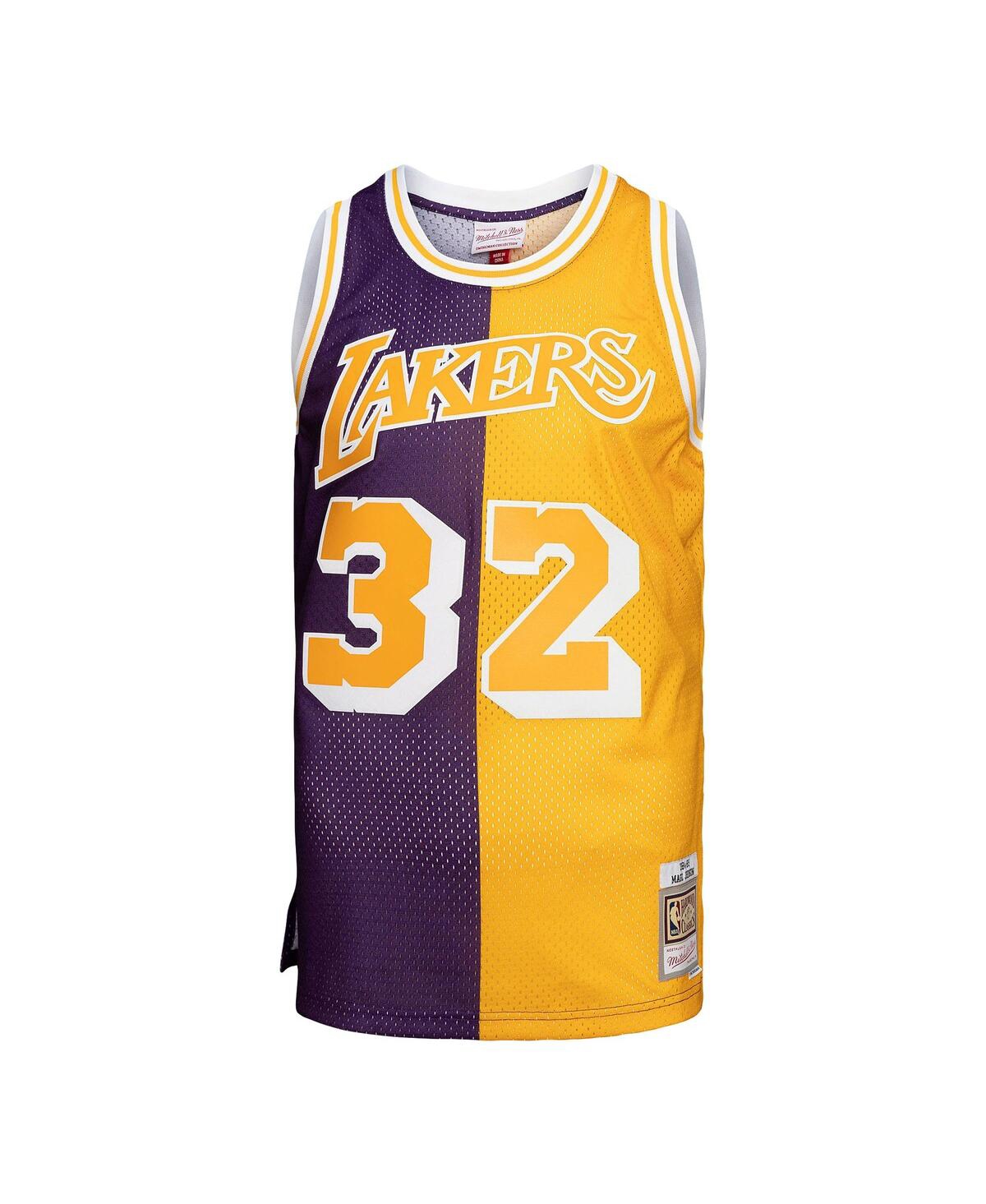 Men's Mitchell & Ness Magic Johnson Gold Los Angeles Lakers Big and Tall Hardwood Classics 1984-85 Split Swingman Jersey - Gold