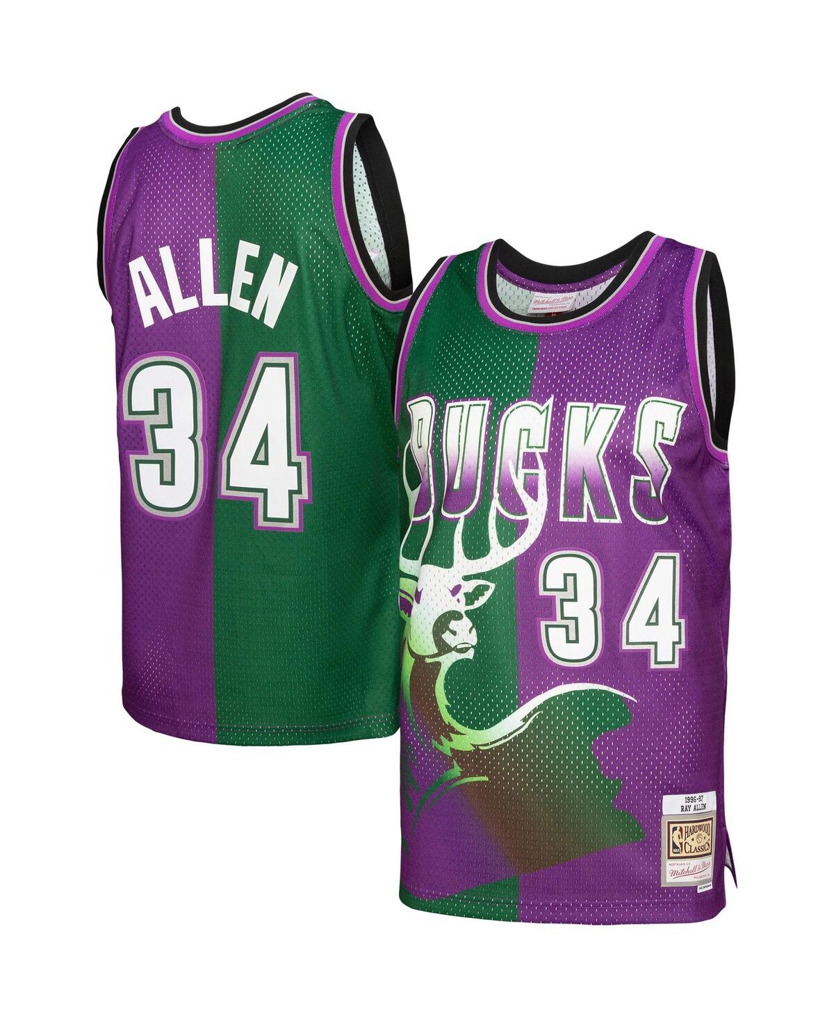Men's Mitchell & Ness Ray Allen Purple Milwaukee Bucks Hardwood Classics 1996-97 Split Swingman Jersey - Purple
