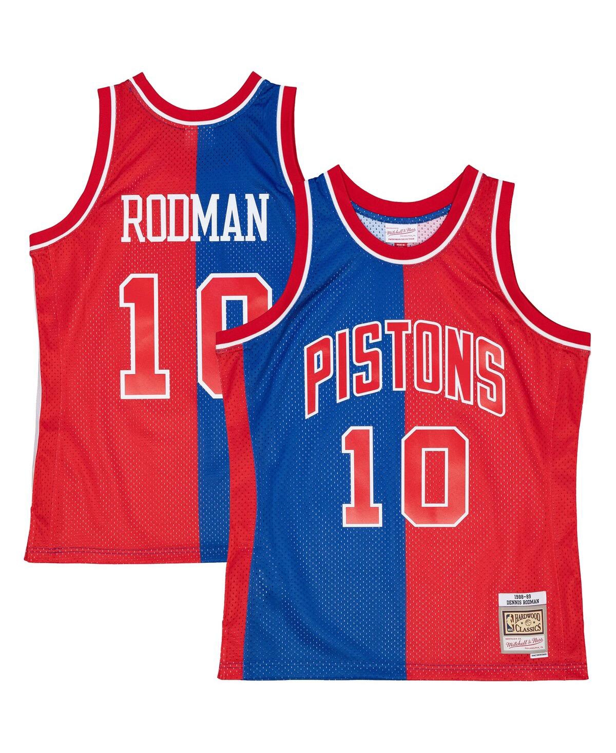 Men's Mitchell & Ness Dennis Rodman Red Detroit Pistons Hardwood Classics 1988-89 Split Swingman Jersey - Red